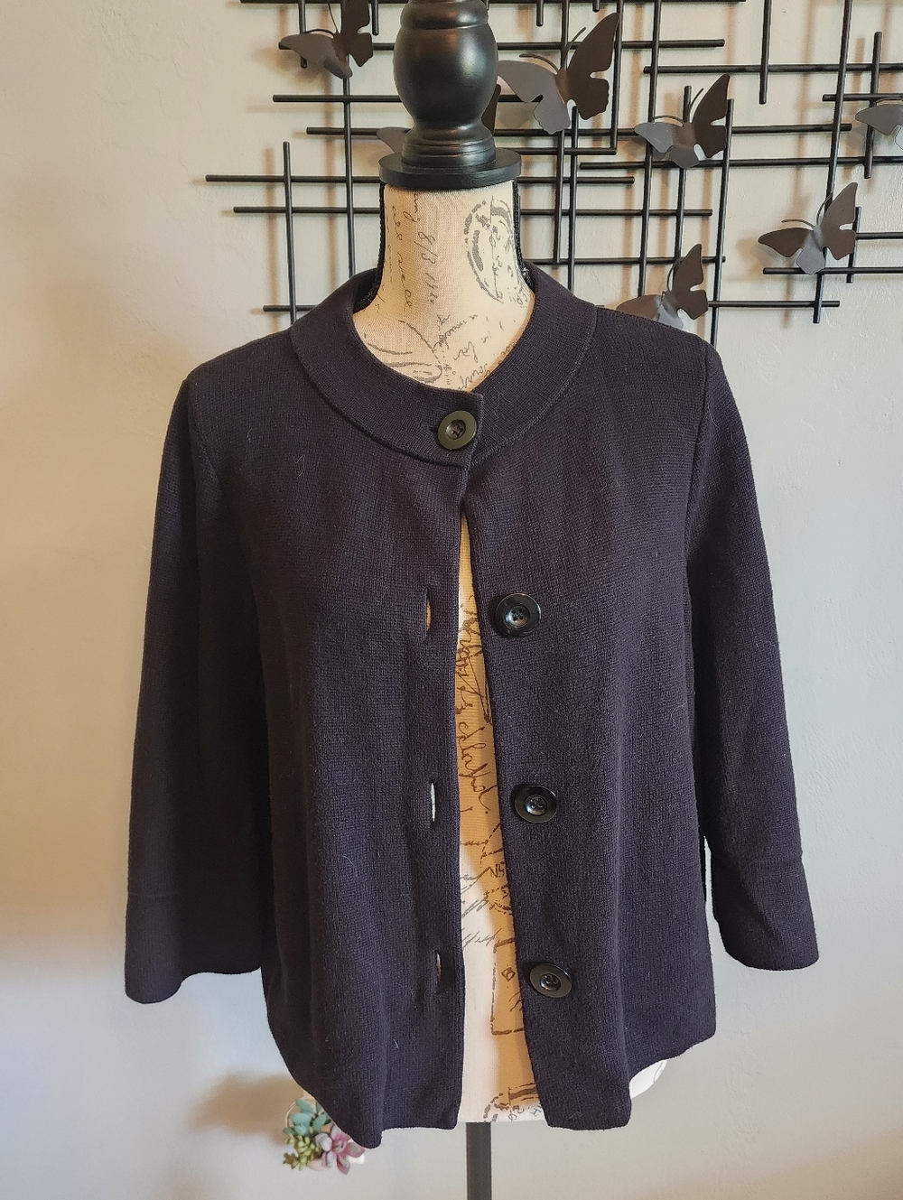Black Button Up Sweater, 100% Cotton